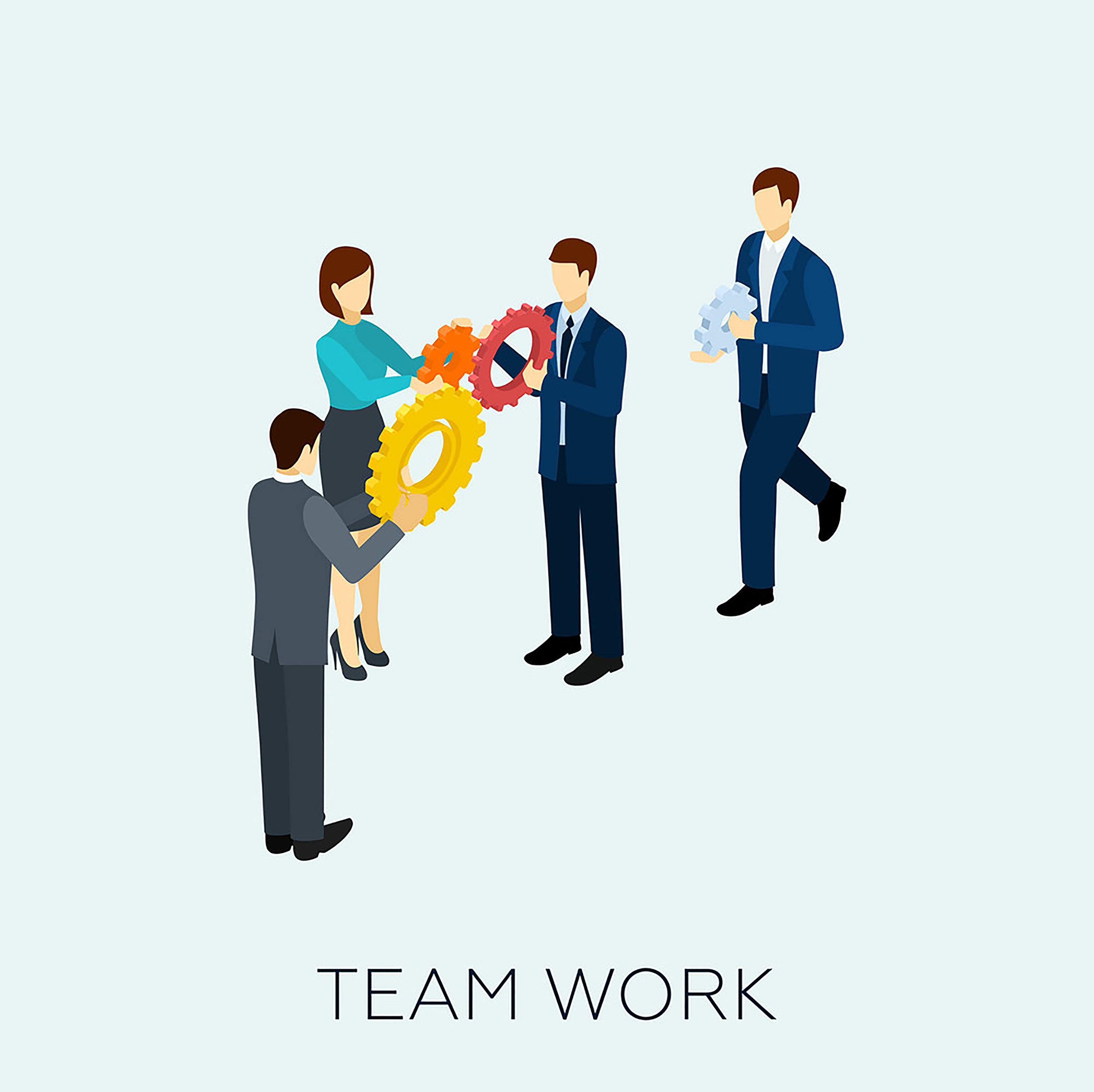 در کار تیمی اعضا مانند چرخ دنده با یکدیگر در ارتباط اند.
